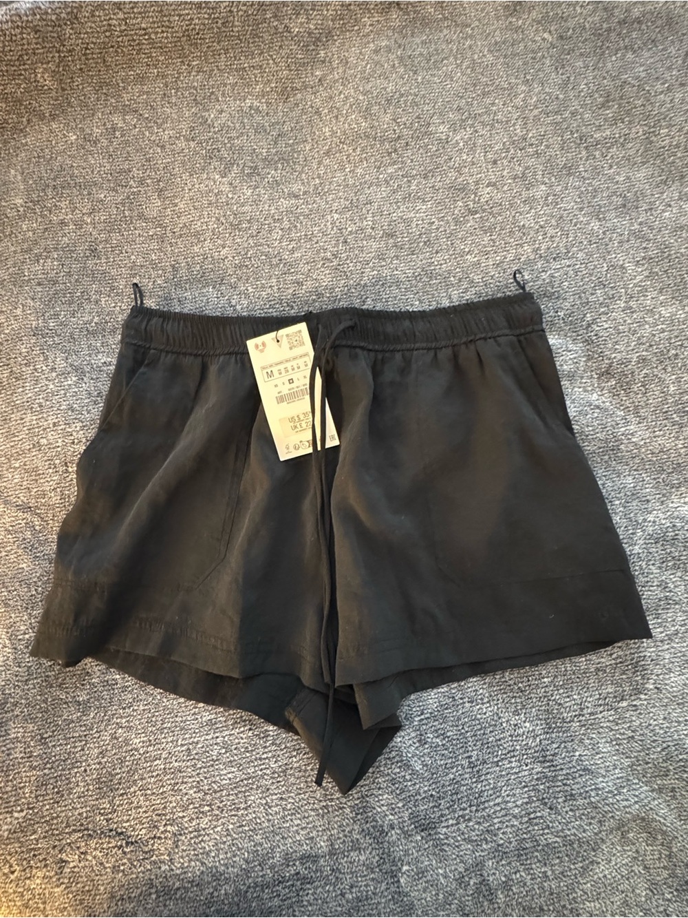Zara Black Women's Drawstring Linen-Blend Sport Shorts